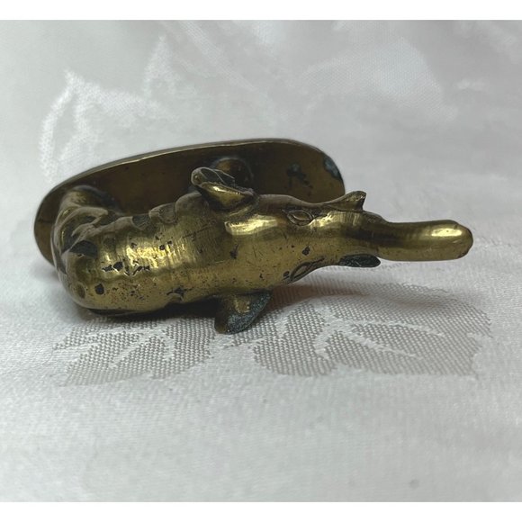 Vintage Brass Elephant Figurine Trunk Up China Lucky Elephant - Picture 5 of 7
